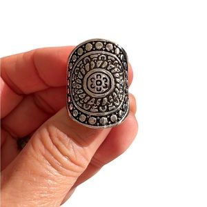 Boho Oversized Round Embossed Silver Ring